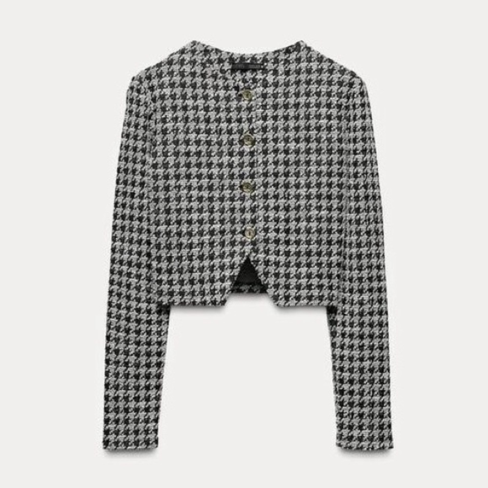 Zara Cropped Houndstooth Jacket - image 1